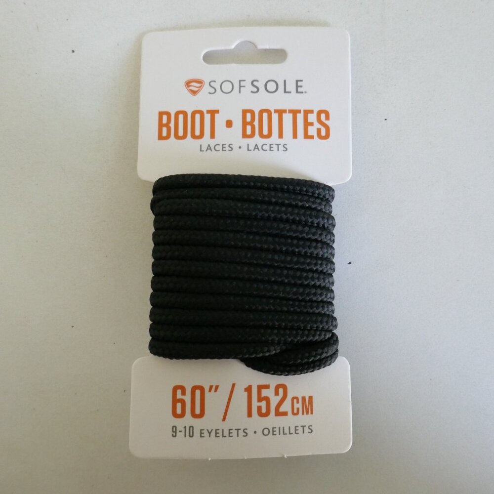 NWT Sofsole boot laces shoelaces 60"/ 152cm, 9-10 eyelets, black